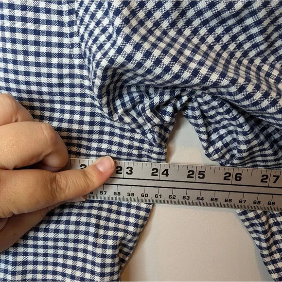 GAP Navy Gingham Lived-In Stretch Oxford Shirt in Untucked Fit L Tall Mens - Picture 10 of 10